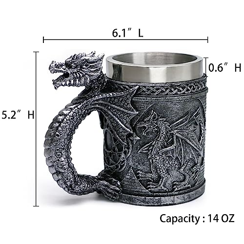Medieval GOT Dragon Mug - 15.8 OZ Stainless Steel Coffee & Beer Cup - Dragon Themed Gift