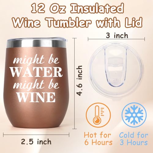 12oz Rose Gold Wine Tumbler with Lid - Birthday, Graduation, Gift for Women & Men - Variation of Might Be