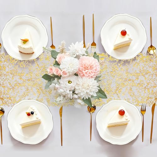 Gold Glitter Table Runner 11 Inch x 100 Feet - Metallic Foil Mesh Wedding Party Decor - Variation of Gold / 11 Inch x 100 Feet