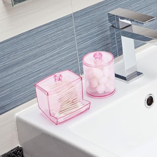 Tbestmax Pink Qtip Dispenser & Cotton Ball Holder Set - 10oz & 12oz
