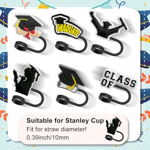 Graduation Straw Covers for Stanley Cup - 6 Pack 10mm Toppers