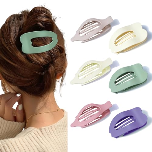 ACECHA 6 Pcs Flat Hair Claw Clips - Comfortable Non-Slip Lay-Flat Design