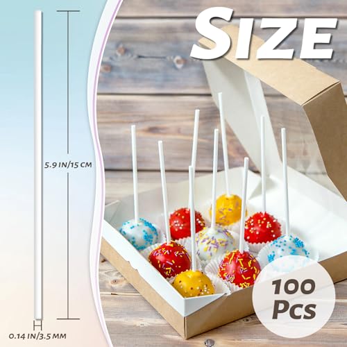 6 Inch White Lollipop Sticks Pack of 100 for Cake Pops & Desserts