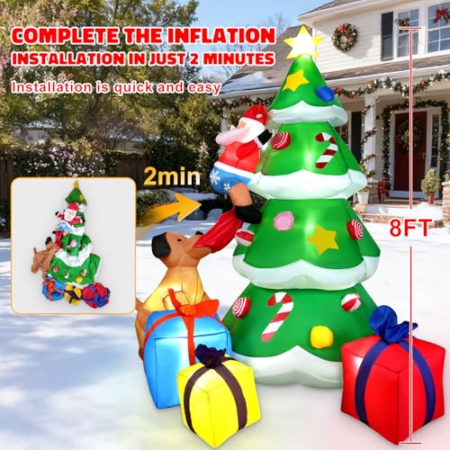 8ft Christmas Inflatable Tree with Santa, Dog & Gift Boxes - Outdoor Yard Decor