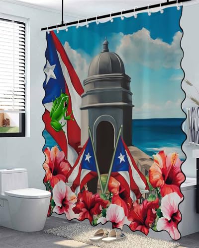 Puerto Rico Flag Shower Curtain with Scalloped Border - 72"x72"
