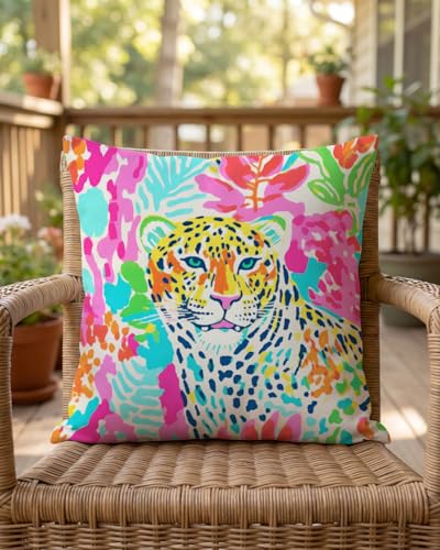 Vibrant Leopard Pillow Cover 18x18 - Tropical Jungle Decor