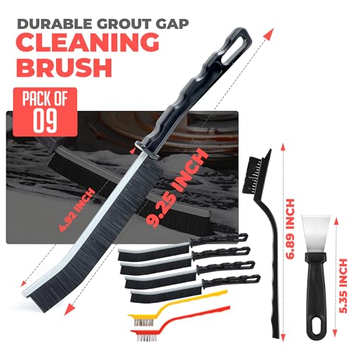 9-Piece Crevice Cleaning Brush Set for Tight Spaces & Grout