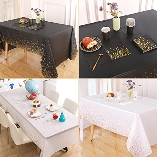 Black and Gold Polka Dot Disposable Tablecloth - 54" x 108"