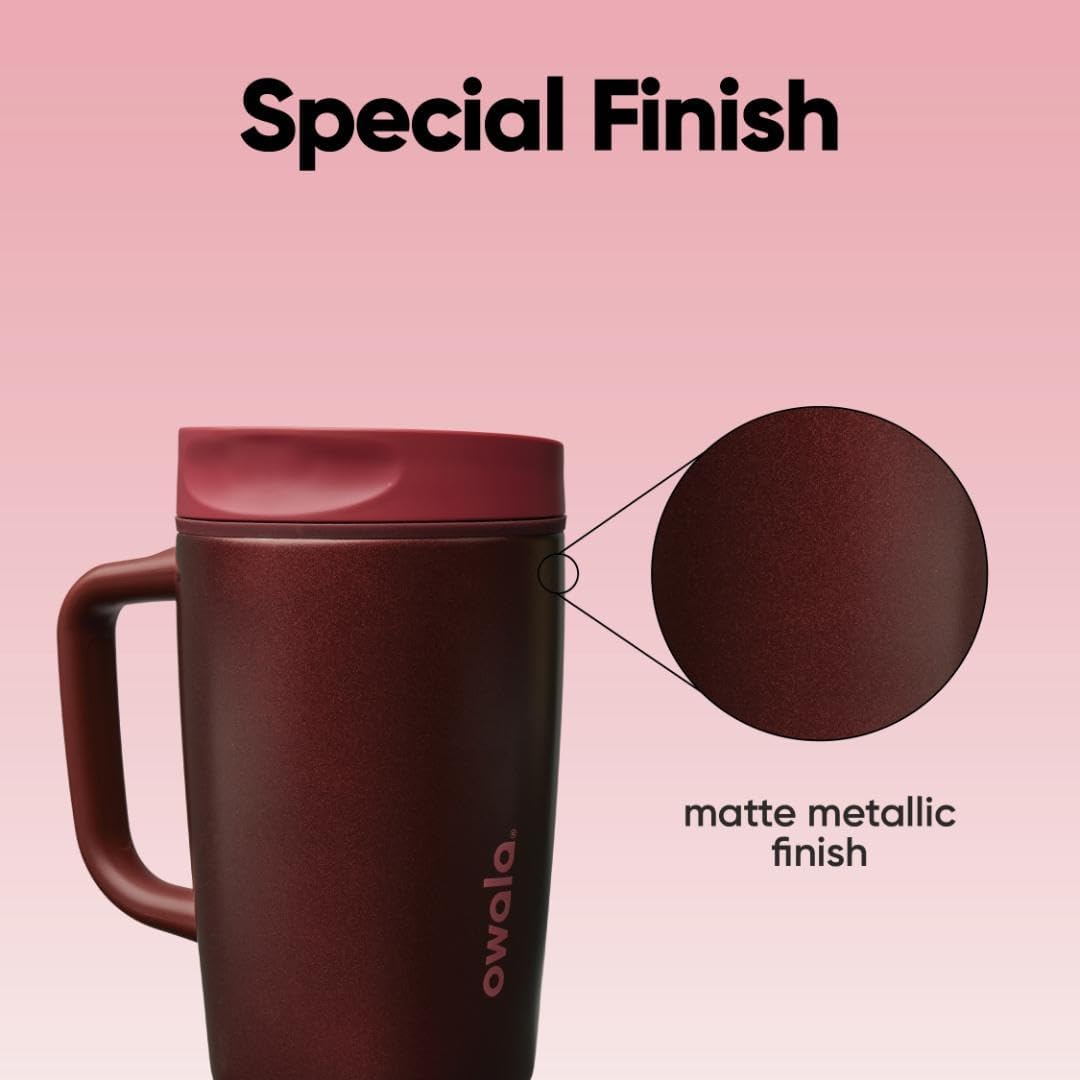 Owala SmoothSip Slider Travel Mug - 12oz Stainless Steel, Leak Proof, Hot & Cold Drinks, Black Cherry