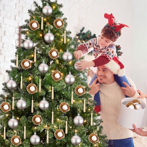 36 Pcs Baseball Christmas Ornaments & Wooden Bats Holiday Decor Set - Sports Theme