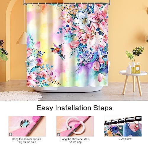 Vimorco Hummingbird Floral Shower Curtain - 72x72 Waterproof Fabric