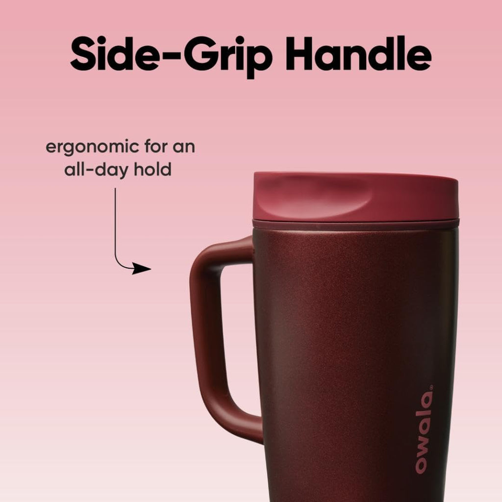 Owala SmoothSip Slider Travel Mug - 12oz Stainless Steel, Leak Proof, Hot & Cold Drinks, Black Cherry