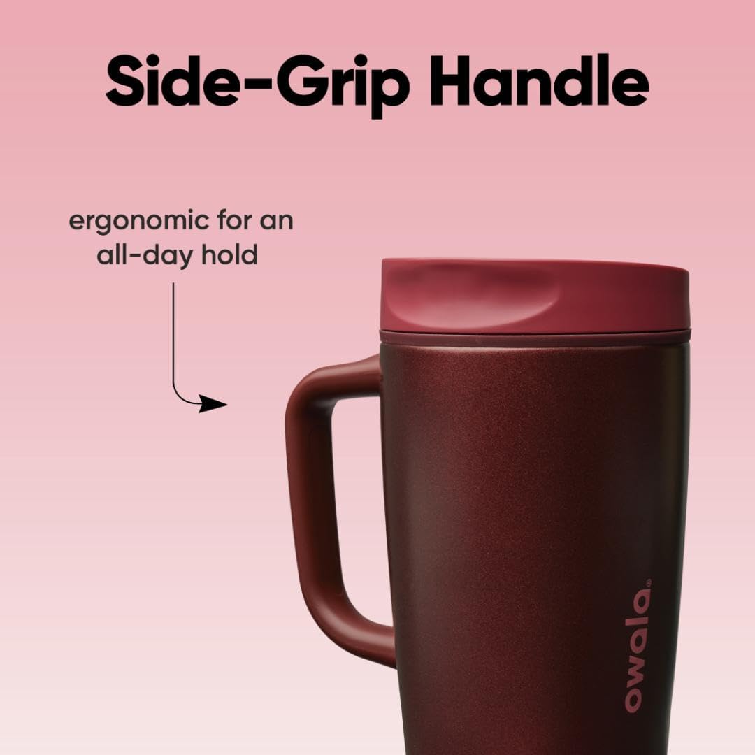 Owala SmoothSip Slider Travel Mug - 12oz Stainless Steel, Leak Proof, Hot & Cold Drinks, Black Cherry