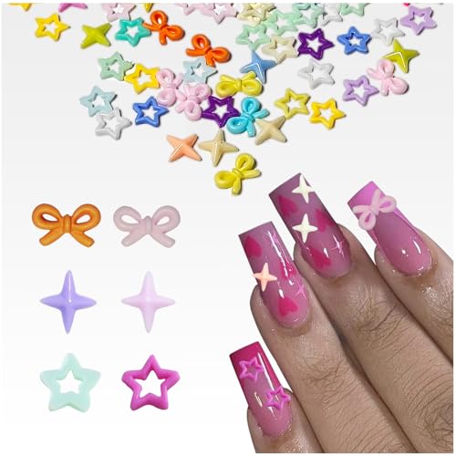 KWOLYKIM 180Pcs Colorful Bow & Star Nail Art Charms 3D Resin Rhinestones