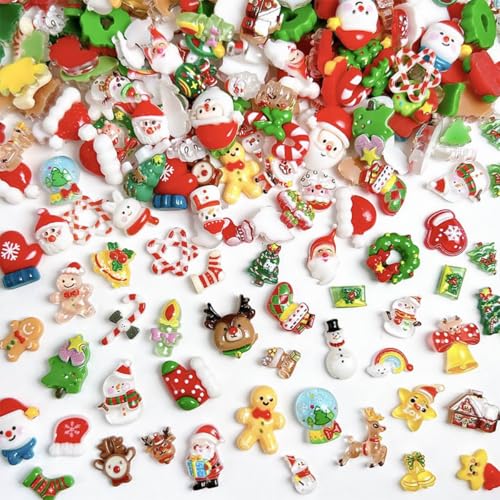 40Pcs Christmas Nail Charms 3D Resin Santa Reindeer Gems