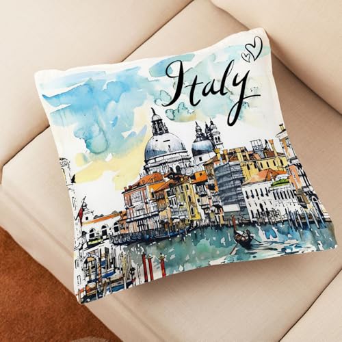 Italy Travel Throw Pillow Cover 18x18 - Soft Flannelette