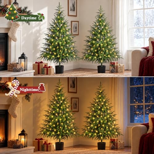 4ft Artificial Norfolk Pine Christmas Tree Set with Lights - 2 Pack