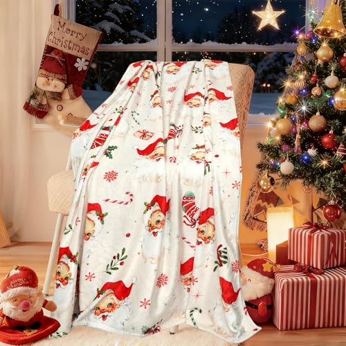 Christmas Santa Flannel Throw Blanket 50x60in Cozy Holiday Decor for Sofa & Chair