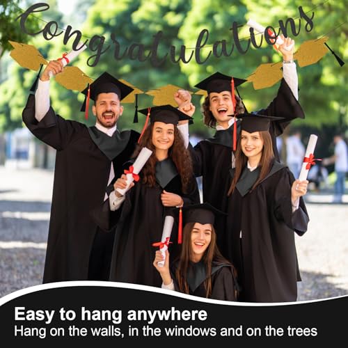 Graduation Decorations 2026 Pre-Strung Glitter Banner with Cap