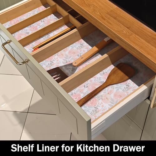 Amiitay Non-Slip Shelf Liner - 12" x 118" Pink Peony Floral Kitchen Liner
