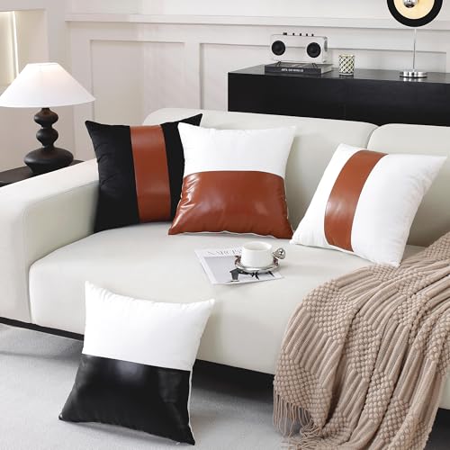 TAOSON Velvet Throw Pillow Covers 18x18 Inch, White & Black Striped, Set of 2