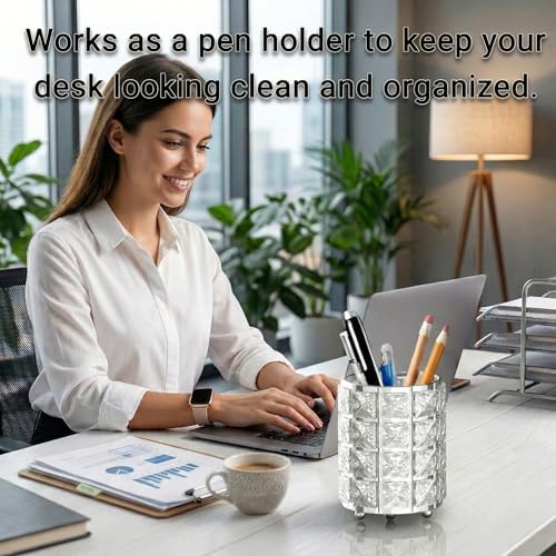 Elegant Makeup Brush Holder with Silver Crystal Bling - Stylish Vanity Organizer