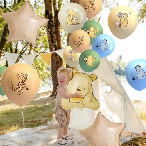 33Pcs Winnie The Pooh Baby Shower Balloon Set | 12-Inch Latex & Foil Balloons for Birthday & Gender Reveal Decorations