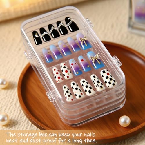 YOSINXU Tri-Fold Clear Press-On Nail Storage Box with Tape