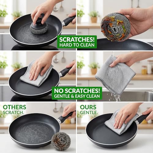 16 Pack Non-Scratch Stainless Steel Wire Dishcloths - Reusable Scrubbers