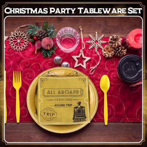 Christmas Train Party Tableware Set - 25 Plates Cups Napkins & Cutlery - Ticket Variation