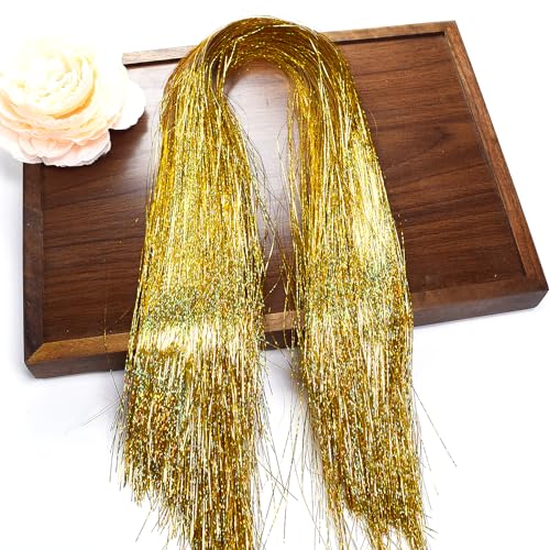 FOONEA 2000 Strands Christmas Tinsel Icicles, 19.8" Gold Mylar Foil