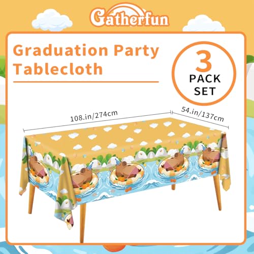 3 Pack Orange Capybara Tablecloths, 54" x 108" Disposable Table Covers