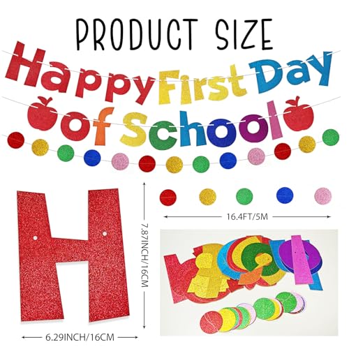 Glitter Happy First Day of School Banner - Back to School Decorations