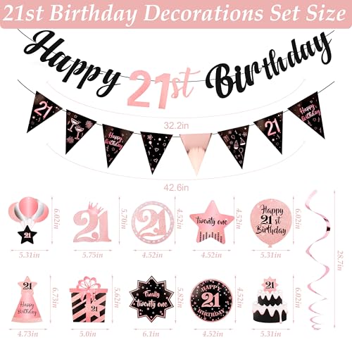 Rose Gold 21st Birthday Decorations Set - Pre-Assembled Banner & Swirls
