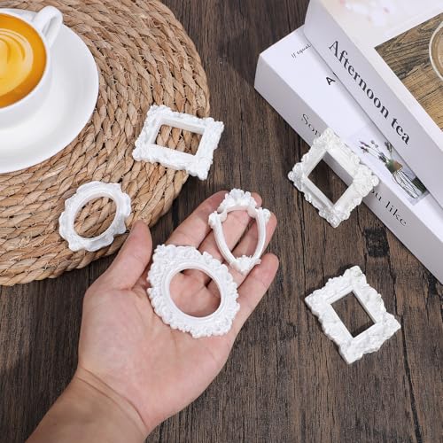 Nogeqi 6 Pcs White Miniature Picture Frames Vintage Resin Tiny Craft Frames