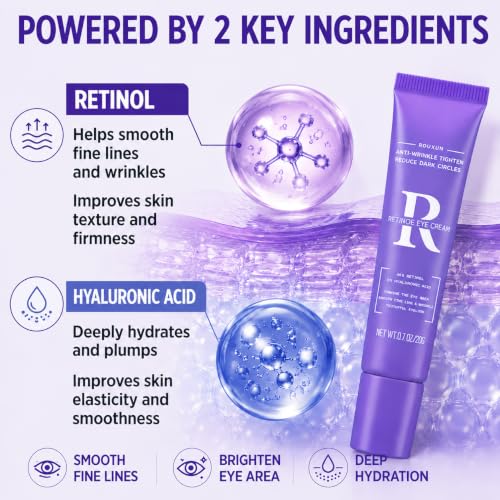 ROUXUN Retinol Eye Cream - Anti-Aging Moisturizing Eye Care with Hyaluronic Acid 0.7 oz