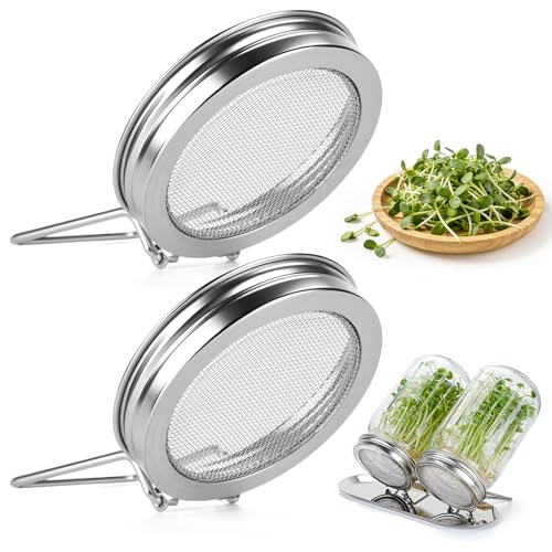 NAHSHON 86mm Stainless Steel Sprouting Lid for Wide Mouth Mason Jars - 2 Pack