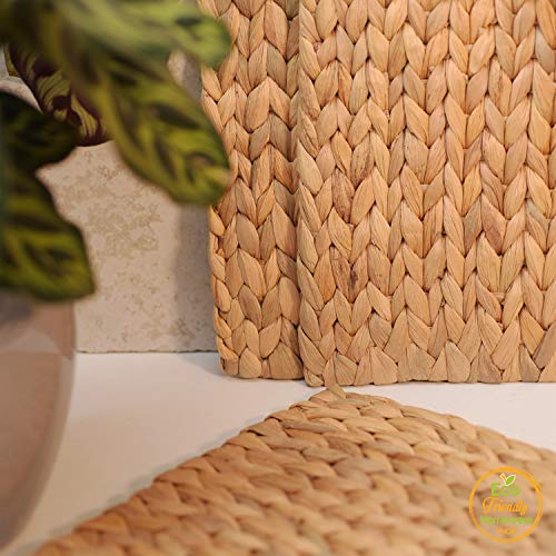 Water Hyacinth Square Placemats Set of 4 - Handmade Boho Rattan Table Decor