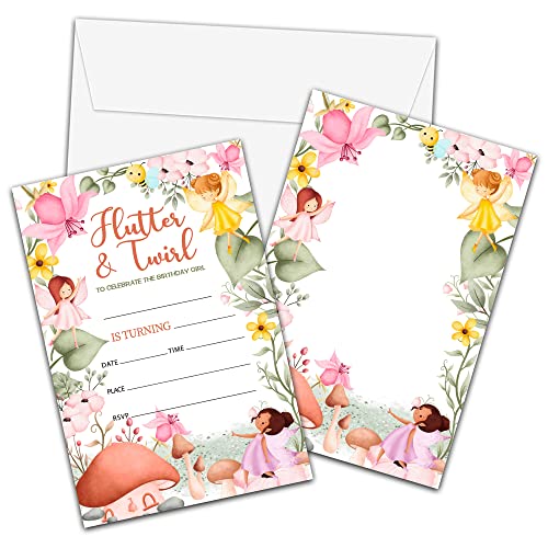 Fairy Garden Birthday Invitations with Envelopes - 20 Pack