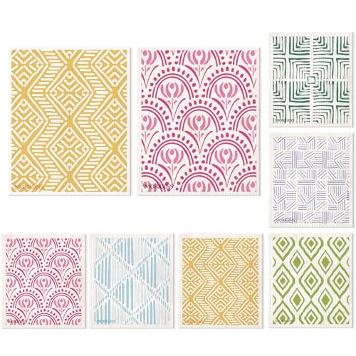 Morigins Swedish Kitchen Towel Set - 8 Pack Reusable Orange Sponge Cloths