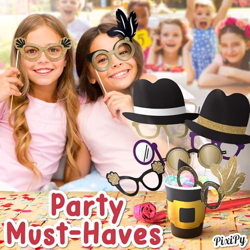 Roaring 20s Photo Booth Props - Black & Gold Party Glasses, 10 Pack