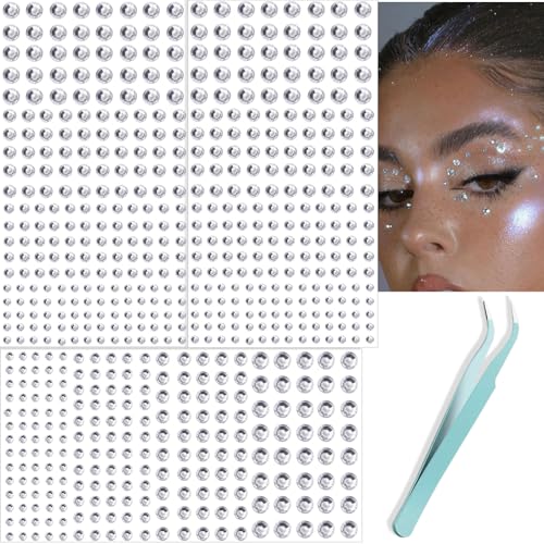 660 Pcs Self-Adhesive Face Gems and Body Rhinestones with Tweezers