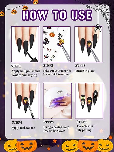 Halloween Nail Art Stickers 12 Sheets Self-Adhesive Decals Skull Pumpkin