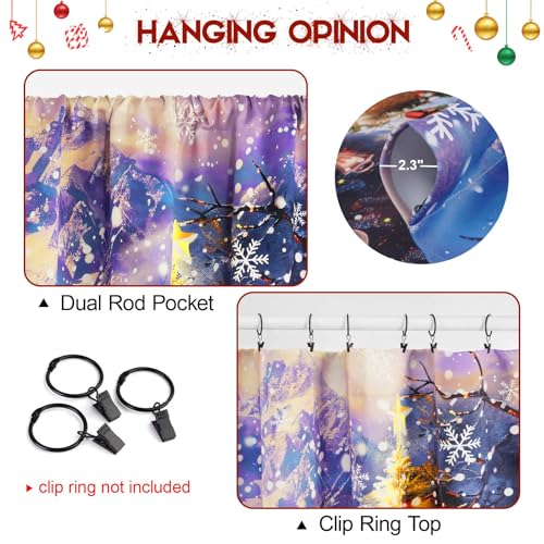 High Precision Blue Christmas Window Curtains 52x63 Inches - Pack of 2