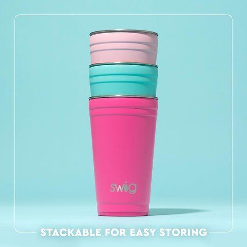 Swig Life 24oz Party Cup, Stackable Insulated Travel Coffee Tumbler with EZ Slider Lid, Cup Holder Friendly, Stainless Steel 24 oz Tumbler, Reusable Coffee Mug (Jungle Gym)