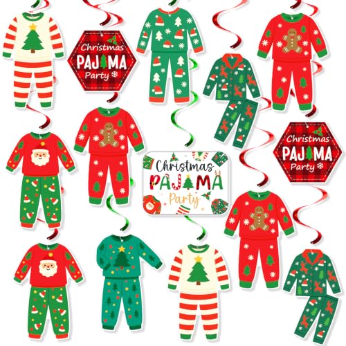 16 Pack Christmas Pajama Party Decorations Swirls - Holiday Festive Hanging Ornaments