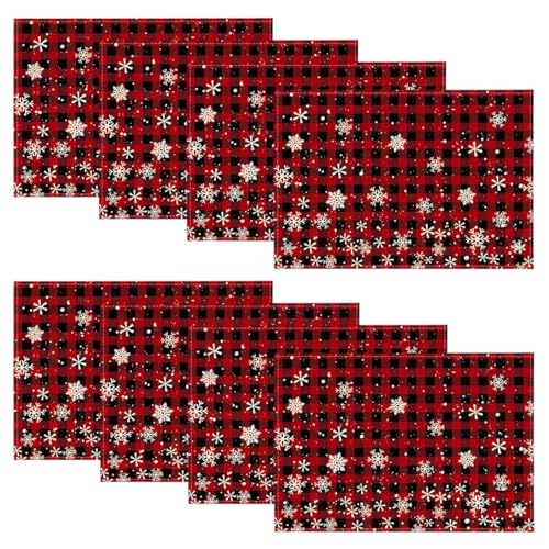 12x18 Inch Red and Black Buffalo Plaid Snowflakes Christmas Placemats Set of 8