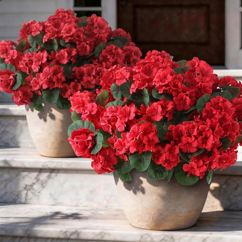 14" Artificial Geranium Flower Bouquet - 12 Bundles for Home & Garden Decor