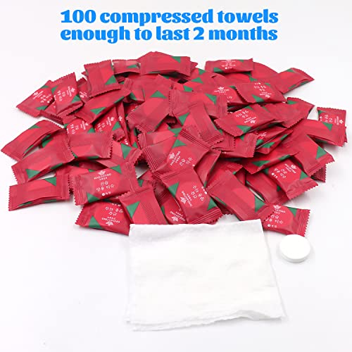 100 Pack Mini Compressed Towels - Portable Disposable Wipes for Travel