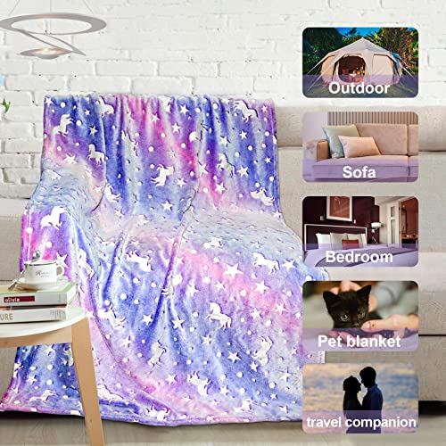 TEHALK Unicorn Glow in the Dark Blanket - Soft Fleece Throw 40"x60" (Unicorn2)